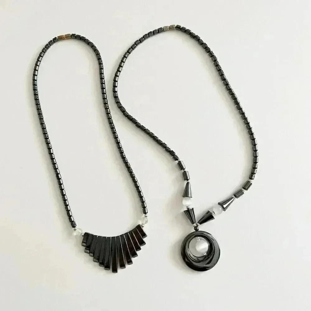 Y2K vintage gemstone necklaces,  hematite and selenite